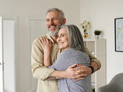 Happy,Senior,Adult,Mature,Classy,Couple,Hugging,,Bonding,,Thinking,Of